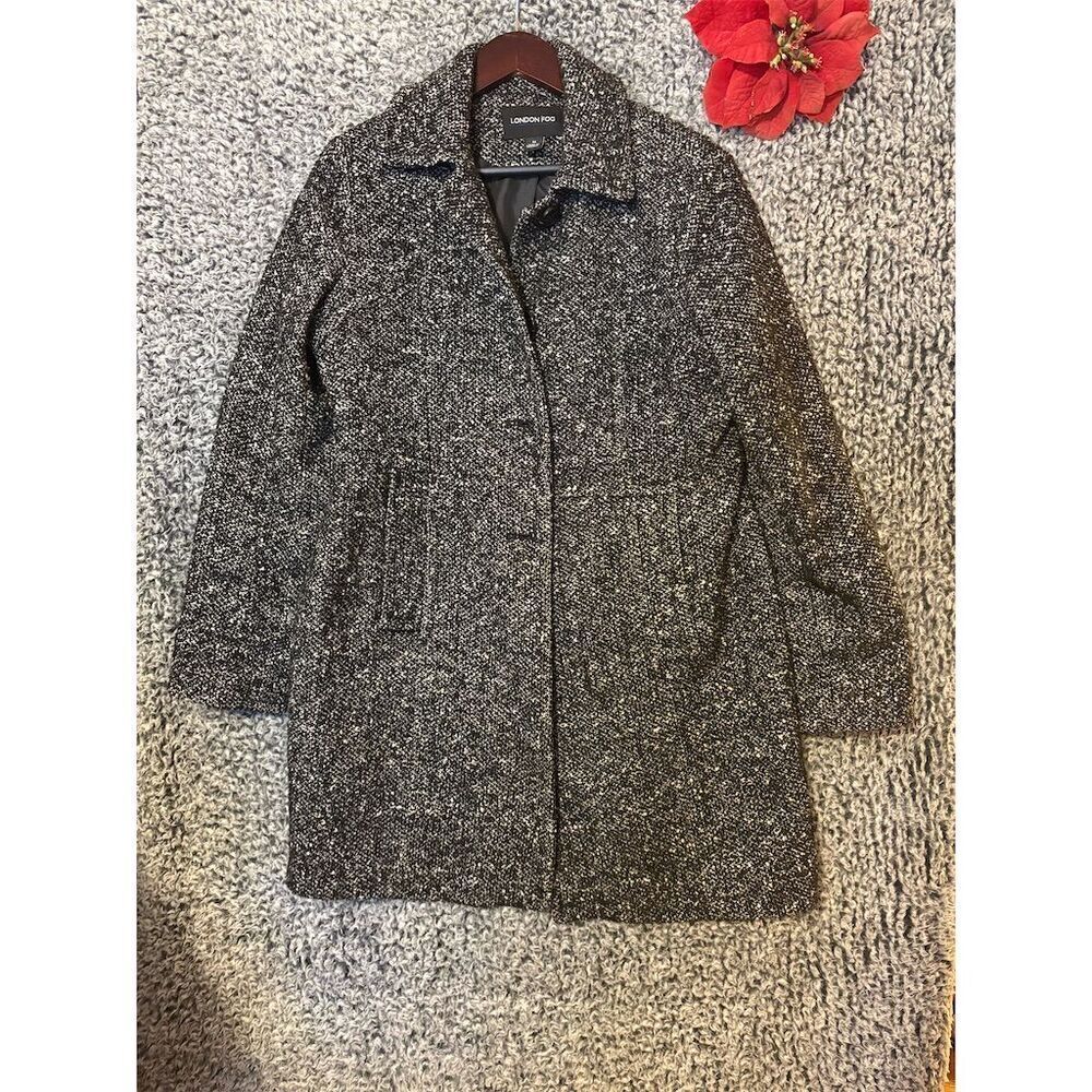 London Fog Women Black Tweed Overcoat Size M Mid-Length Casual Fall